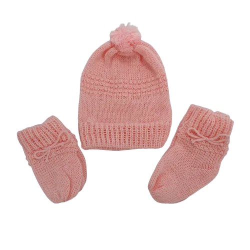 Kit 15 peças ou 3 Conjuntos de Touca Sapato Luva de Lã para Bebê Recém-Nascido (Gorro Sapatinho Luvinha) Cores Lisas