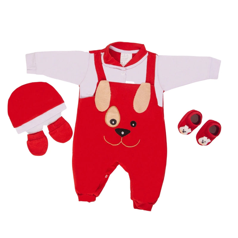 Macacão Para Saída de Maternidade Menina Cachorrinha Vermelho com Sapatinho Kit Delicado Confortável Chegada do Bebê Roupinha