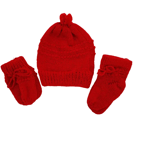 Kit 15 peças ou 3 Conjuntos de Touca Sapato Luva de Lã para Bebê Recém-Nascido (Gorro Sapatinho Luvinha) Cores Lisas