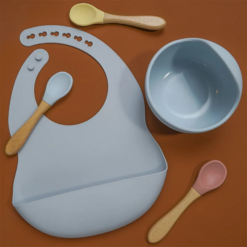 Muslinlife bebê recém-nascido silicone alimentação utensílios de mesa babadores do bebê à prova dwaterproof água para alimentação do café da manhã da criança