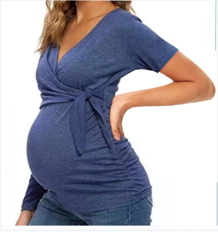 Roupa de maternidade camiseta roupa de maternidade primavera e outono topos de amamentação com decote em v sexy partes superiores grávidas amamentação