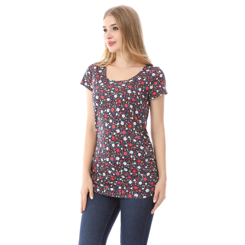 Manga curta gravidez roupas para grávidas impressão amamentação topos camisetas de enfermagem roupas para grávidas enfermagem camiseta