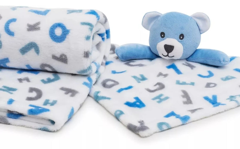 Kit Cobertor E Naninha Pelucia Bebê Super Macio Antialérgico Azul