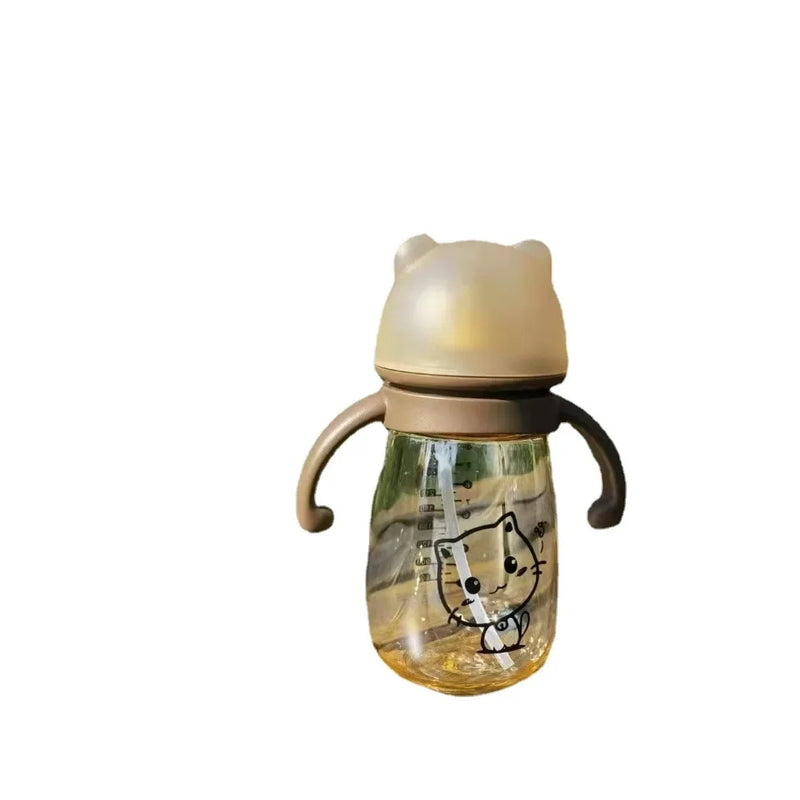 Frasco de bebé com canudo, 300ml, de pp, com pega dupla, à prova de quedas, de calibre largo, para crianças
