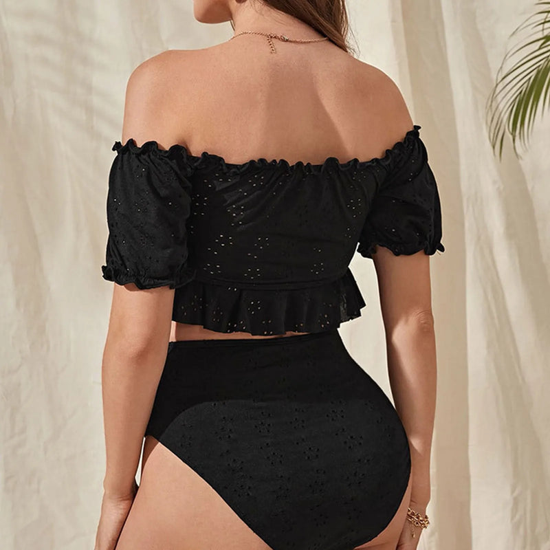 Conjunto De Biquíni De Maternidade Gravata Frente Fora Do Ombro Maiô De Duas Peças Mulheres Grávidas Banhistas Preto Maiô Verão Praia Swimwear