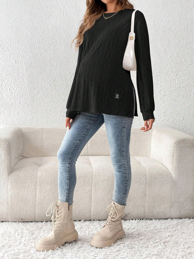 Mulheres grávidas roupas camisetas roupas para grávidas usam em torno do pescoço manga longa monocromático lazer diário camiseta