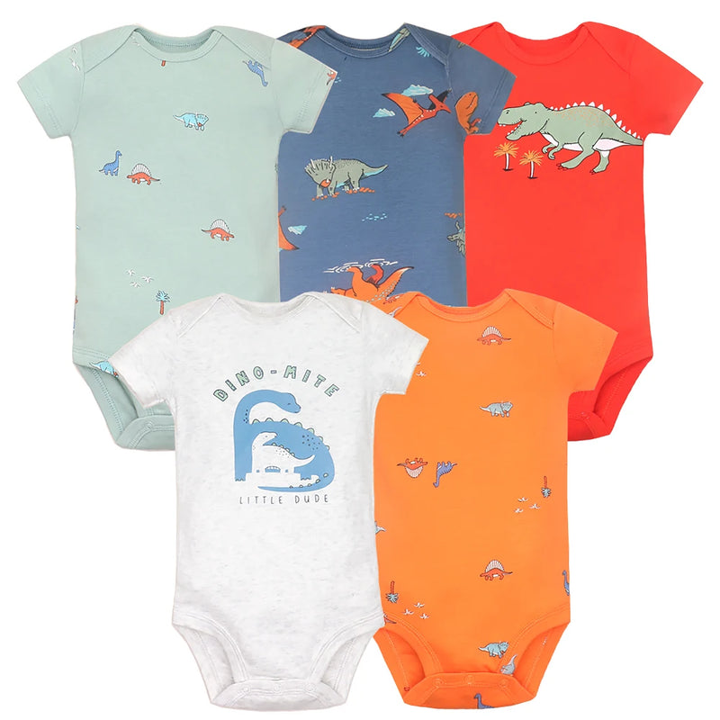Bodysuits de mangas curtas para bebês meninos e meninas, 100% algodão, macacão recém-nascido, roupas infantis, 6-24 meses, 5 pçs/lote