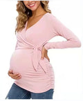 Roupa de maternidade camiseta roupa de maternidade primavera e outono topos de amamentação com decote em v sexy partes superiores grávidas amamentação