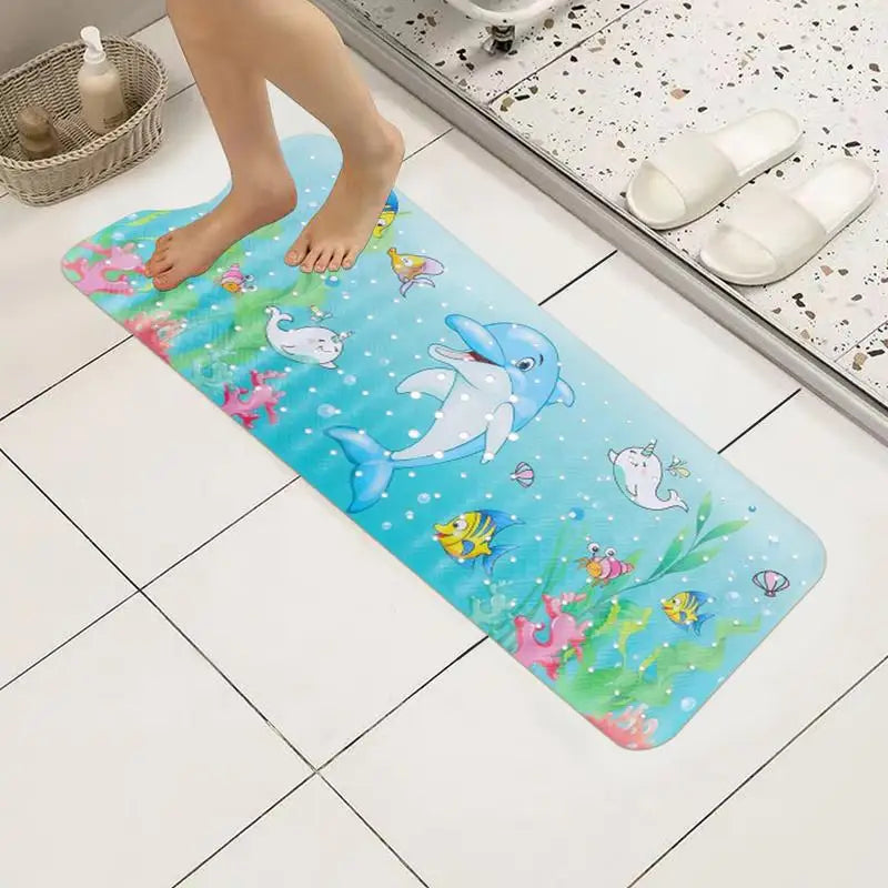 Tapete de banheira para bebês, padrão de desenho animado, banheira, chuveiro, antiderrapante, 40x16 espaços, lavável à máquina, tapete de banheira para bebês com