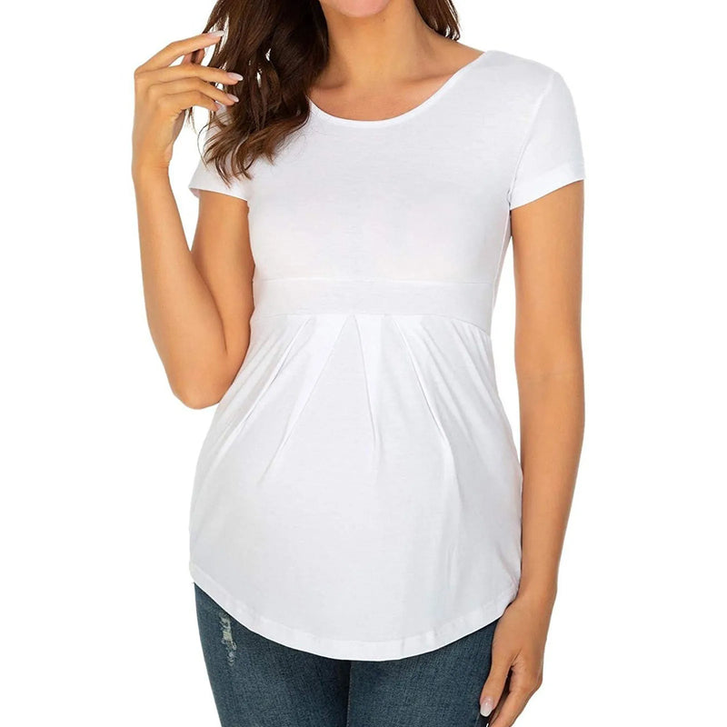 Tops de enfermagem estampado floral feminino, camisa de maternidade, dupla camada, macio, manga curta, amamentação, roupas de gravidez, moda