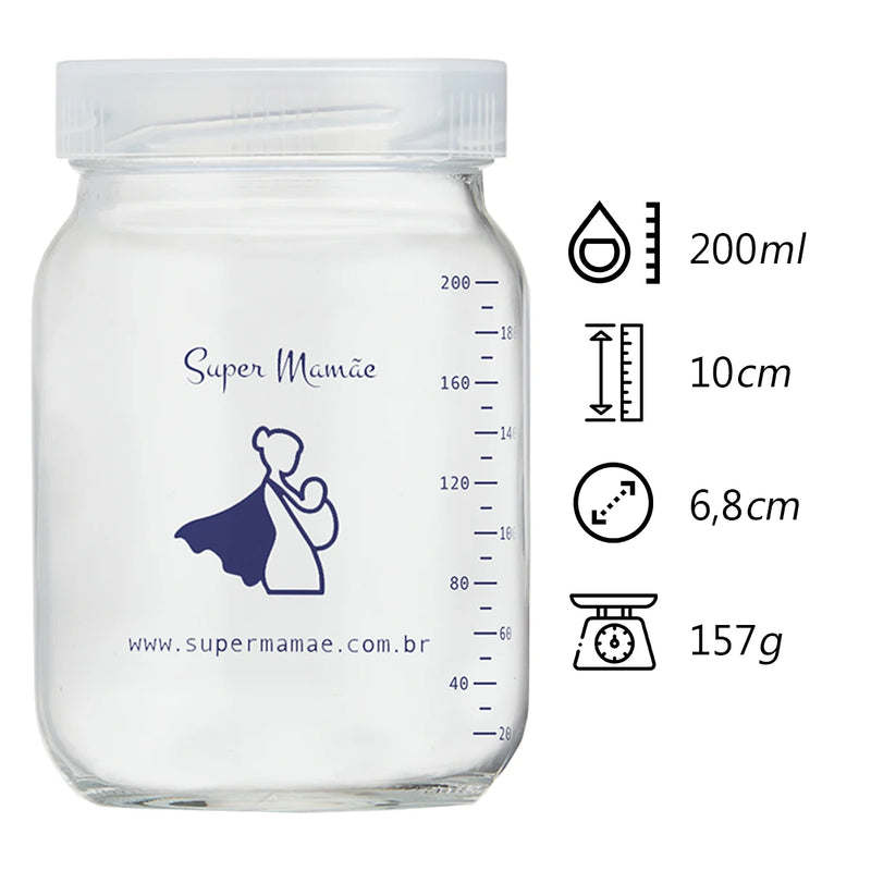 Kit Com 8 Potes De Vidro Para Guardar Leite Materno De 200ml Graduados