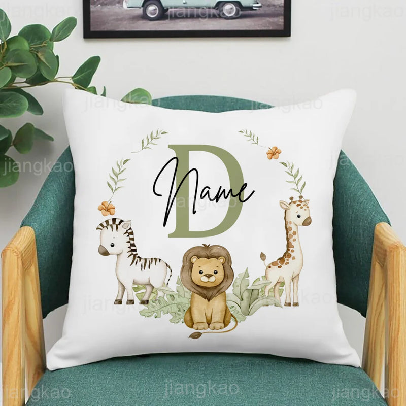 Animal com nome fronha personalizado capa de poeira quarto crianças festa selvagem decoração fronha aniversário presente das crianças