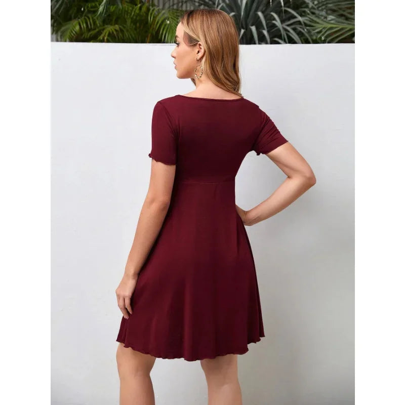 Vestidos de maternidade com decote em v para mulheres grávidas, roupa casual, solta, cor pura, plus size, novo, quente, verão, 2024