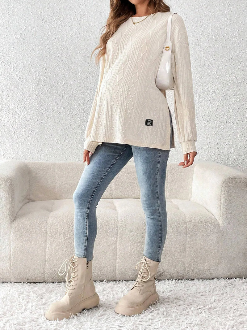 Mulheres grávidas roupas camisetas roupas para grávidas usam em torno do pescoço manga longa monocromático lazer diário camiseta