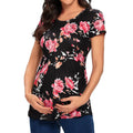 Tops de enfermagem estampado floral feminino, camisa de maternidade, dupla camada, macio, manga curta, amamentação, roupas de gravidez, moda