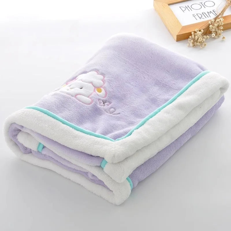 Bebê recém-nascido Dos Desenhos Animados Cobertores De Flanela Bordados, Capa De Carrinho Infantil, Meninos e Meninas Swaddle Wrap
