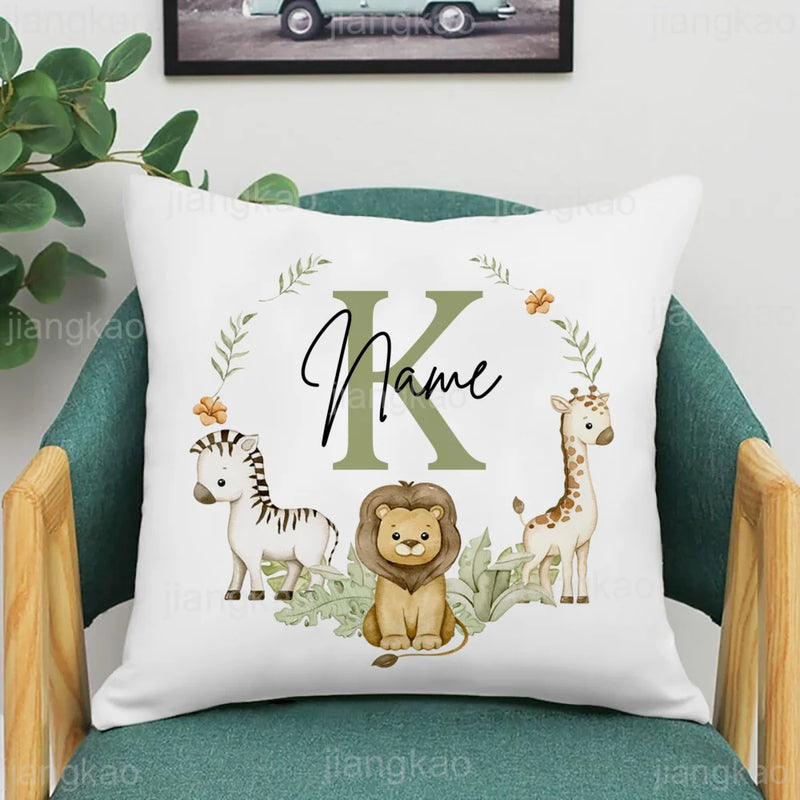 Animal com nome fronha personalizado capa de poeira quarto crianças festa selvagem decoração fronha aniversário presente das crianças