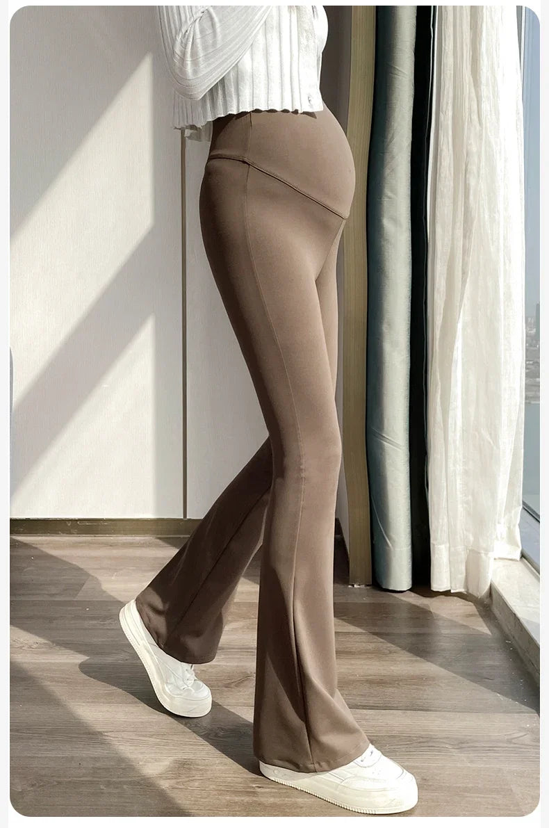 Calças de maternidade de cintura alta para grávidas calças finas de barriga de tubarão, botas de gravidez, primavera outono