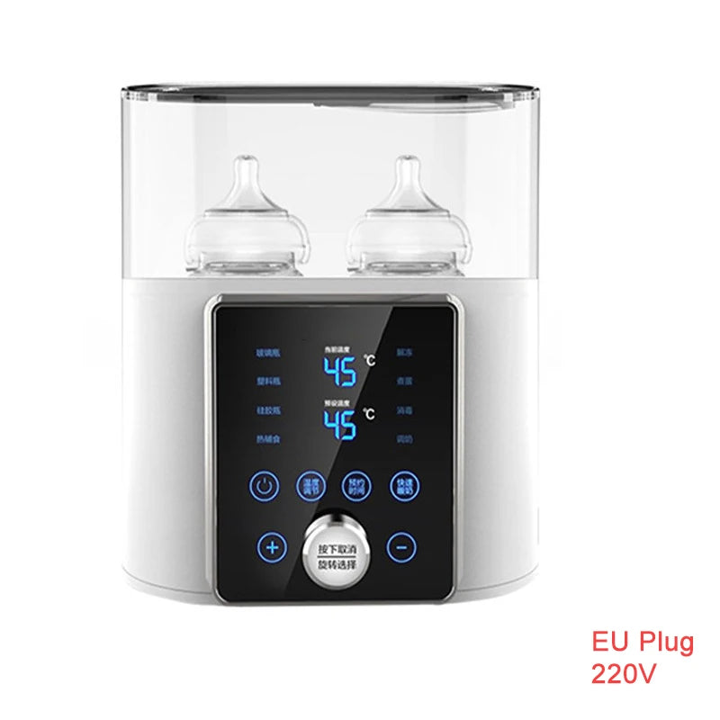 Aquecedor de mamadeiras multifuncional, esterilizador 8 em 1, aquecedor rápido de leite com temporizador, leite materno ou fórmula, cabe em 2 garrafas