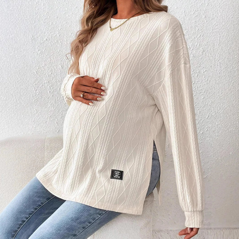 Mulheres grávidas roupas camisetas roupas para grávidas usam em torno do pescoço manga longa monocromático lazer diário camiseta