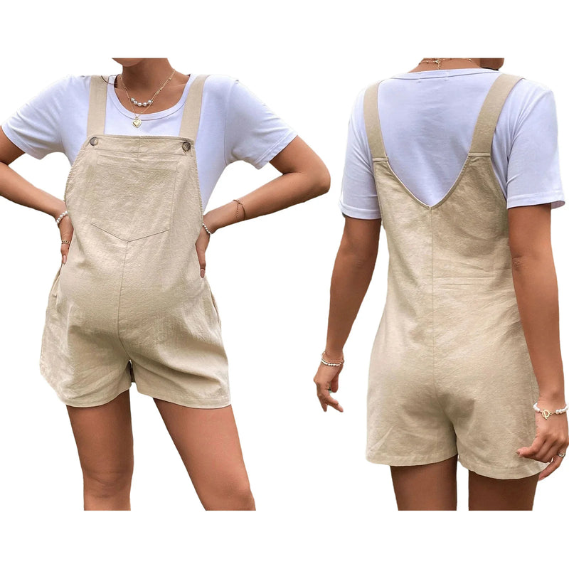 Calções sem mangas para mulheres grávidas macacão, macacão para maternidade, bodysuit casual com bolsos, trabalho diário, casa, praia, verão