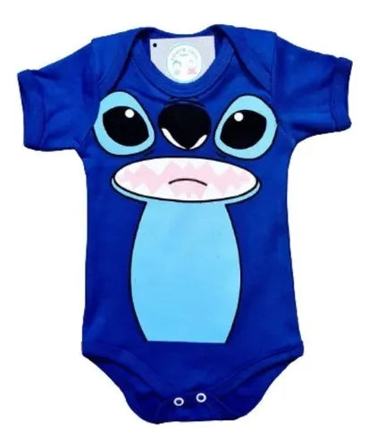 Body Temático Roupa De Bebê Mesversário - Stich Azul