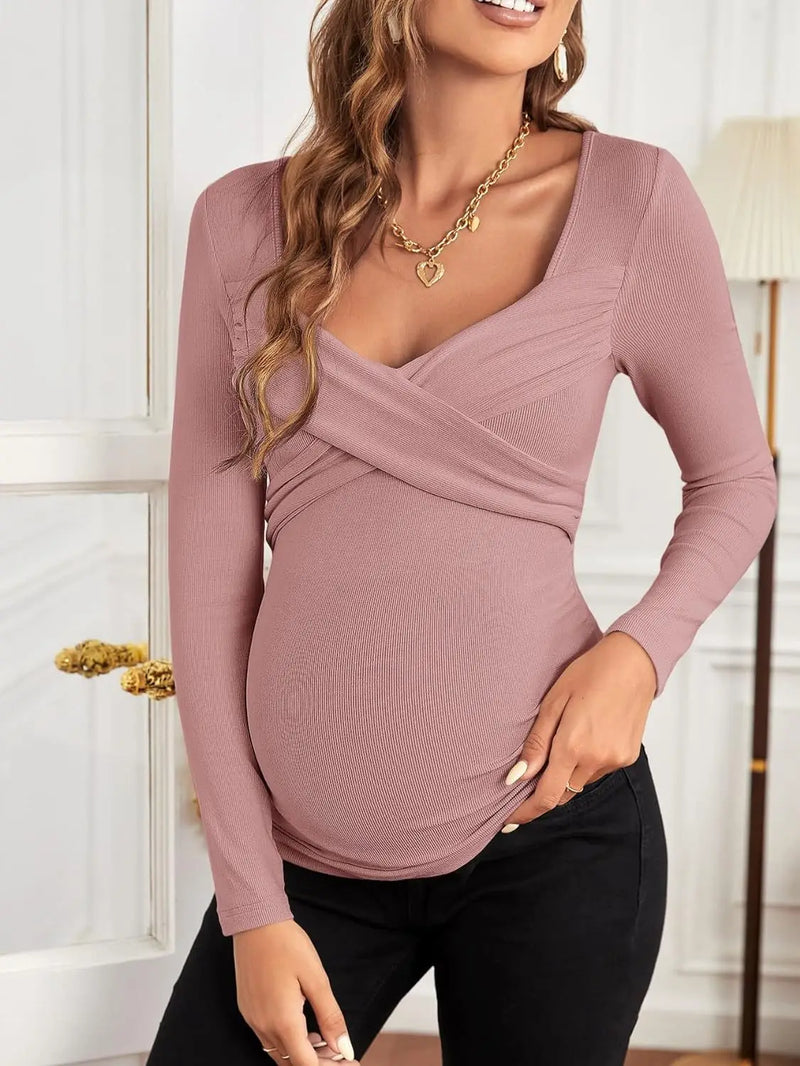 Camiseta de amamentação feminina, Tops de enfermagem, camiseta de manga longa sólida, roupas de maternidade, plus size, S-XL