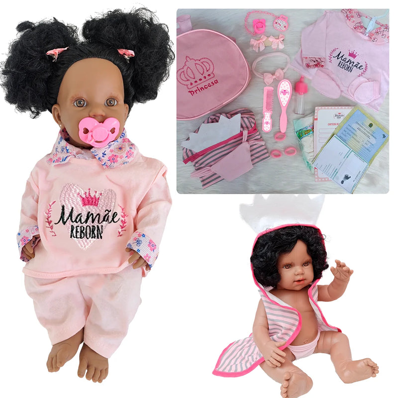 Bebê Reborn Menina 100% Silicone Negra + Enxoval Completo