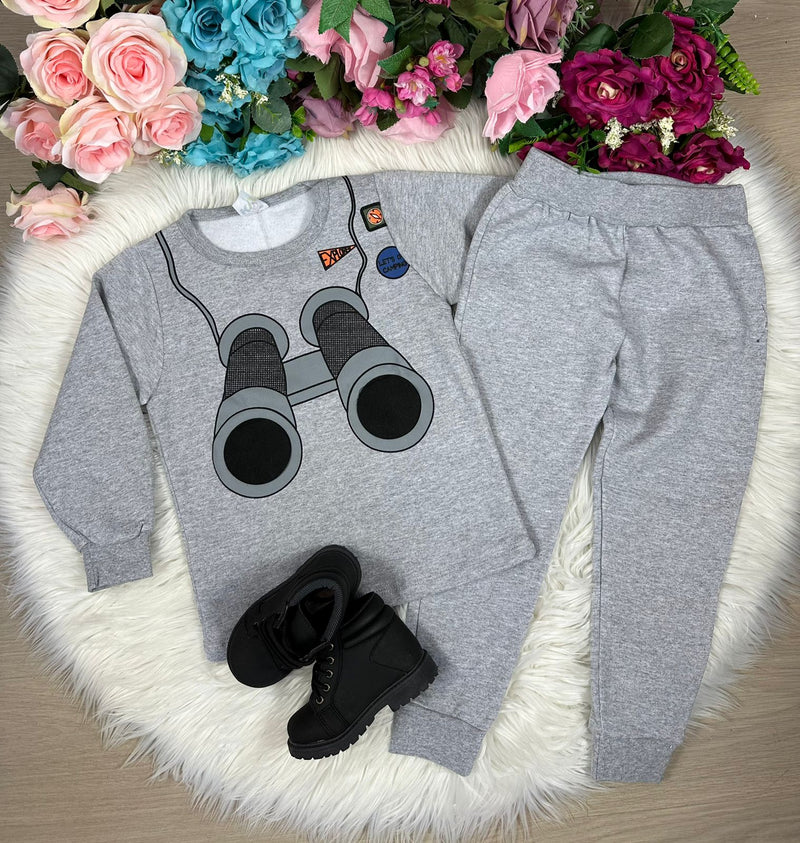 Conjunto Inverno Taita Kids Menino Binóculos Cinza