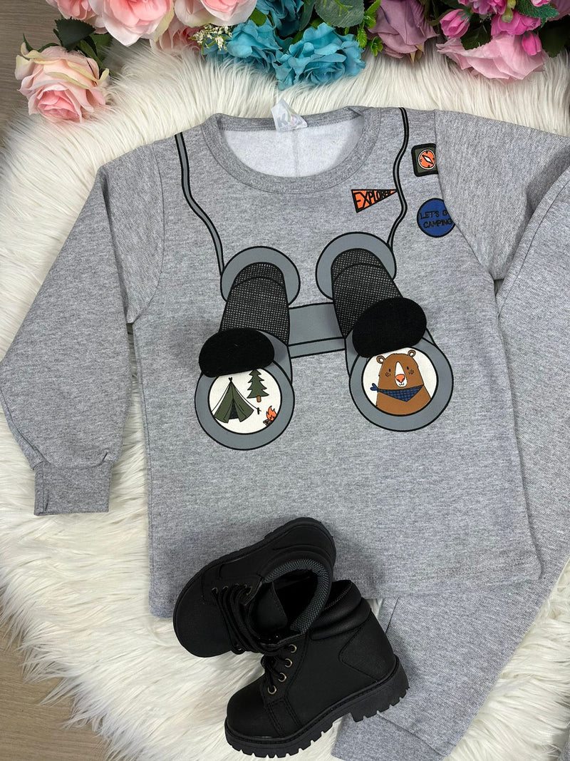 Conjunto Inverno Taita Kids Menino Binóculos Cinza