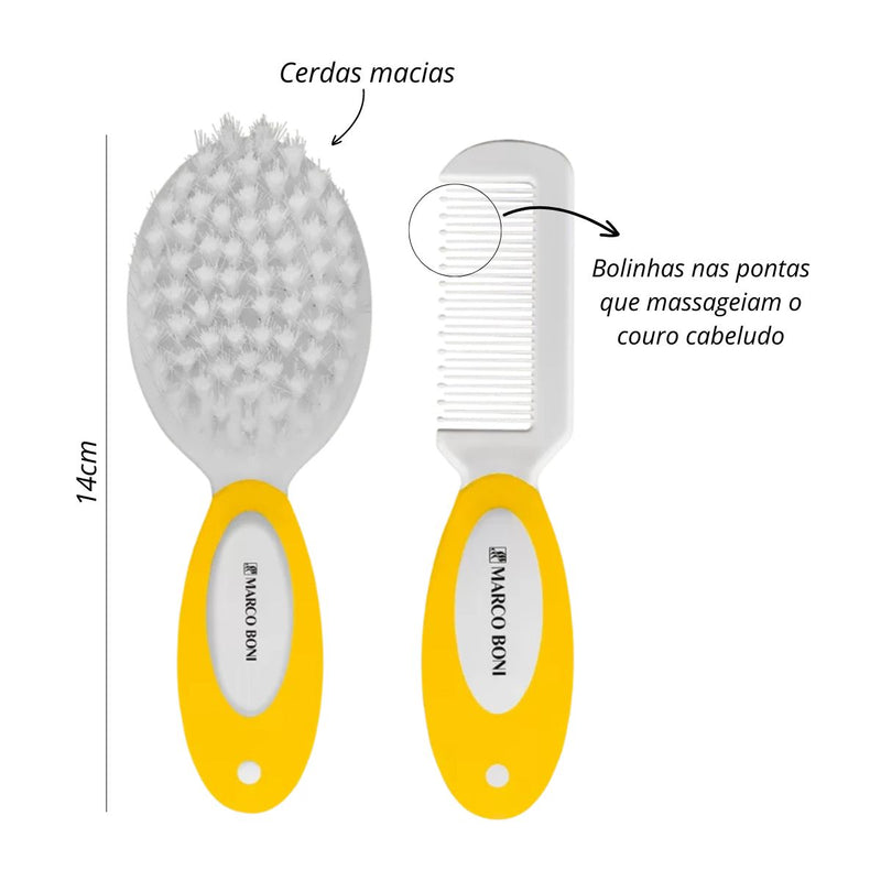 Kit Escova E Pente De Cabelo Baby Cerdas Macias Marco Boni (MB8696V)