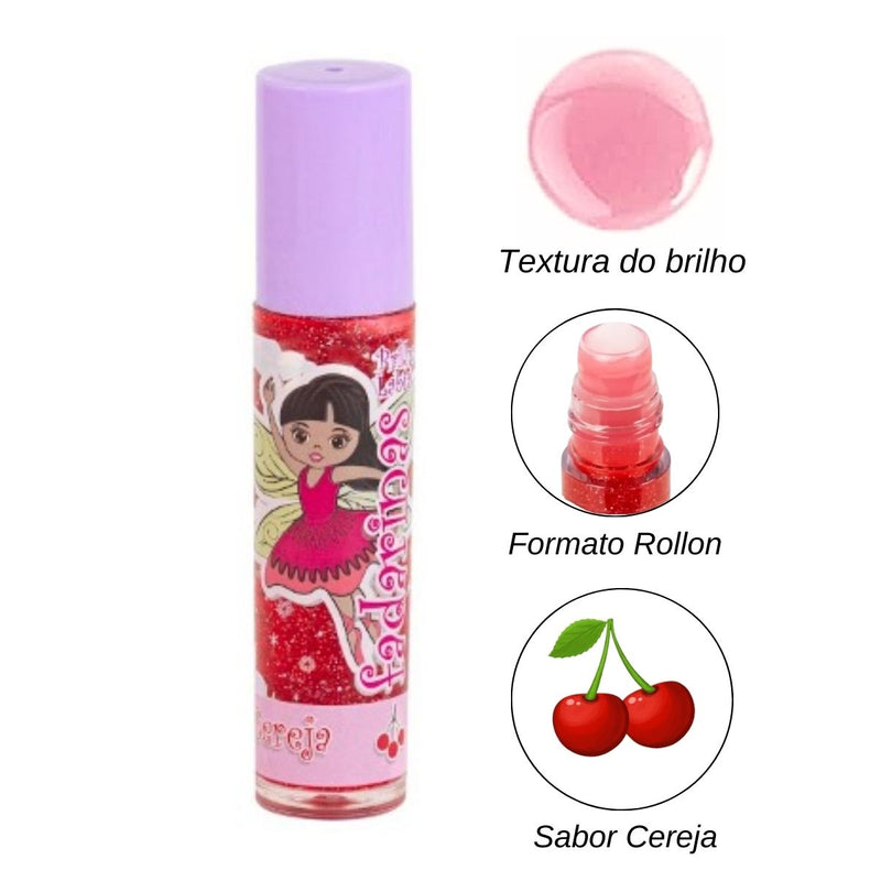 Brilho Labial Rollon 4ml Linha Fadarinas Sabor Cereja Safira (SA62038V)