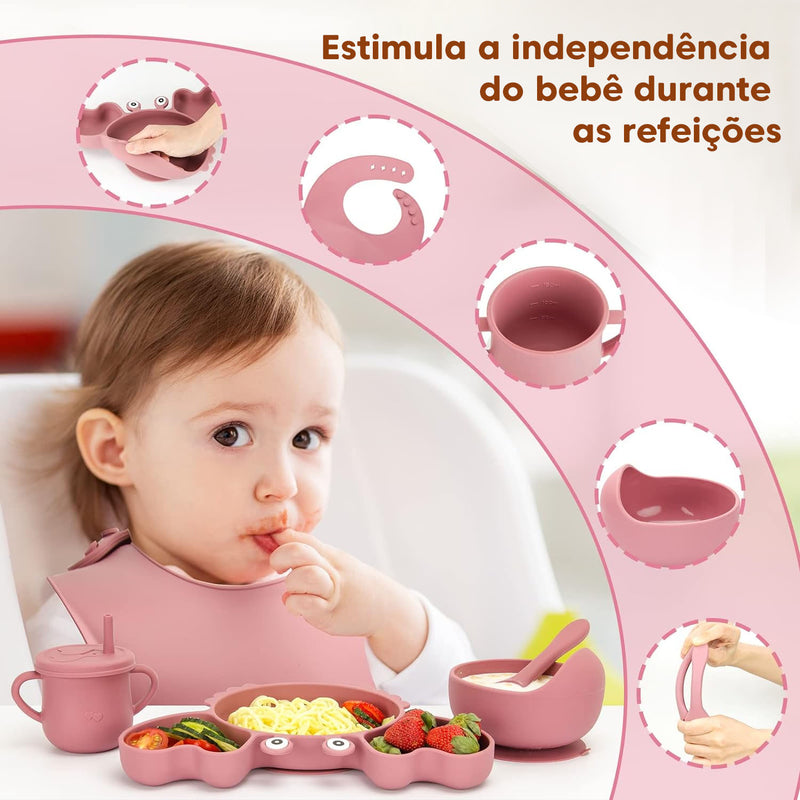 Kit de Alimentação para Bebês de Silicone 6 Peças Caranguejinho Divertido