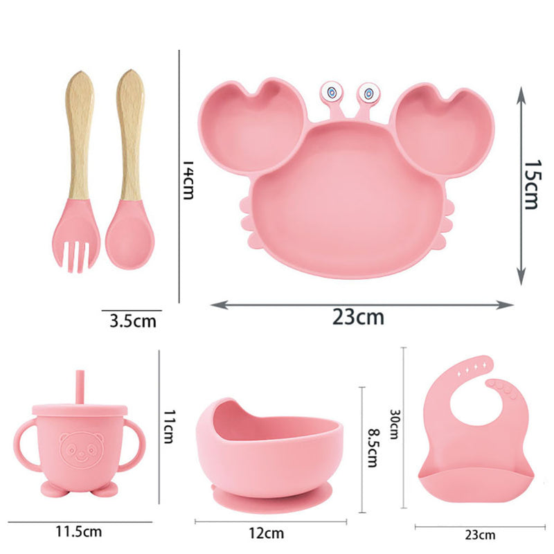 Kit de Alimentação para Bebês de Silicone 6 Peças Caranguejinho Divertido