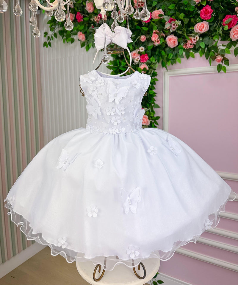 Vestido Marie Jardim das Borboletas Branco Viviane (VSTDMJDDBORBVV)