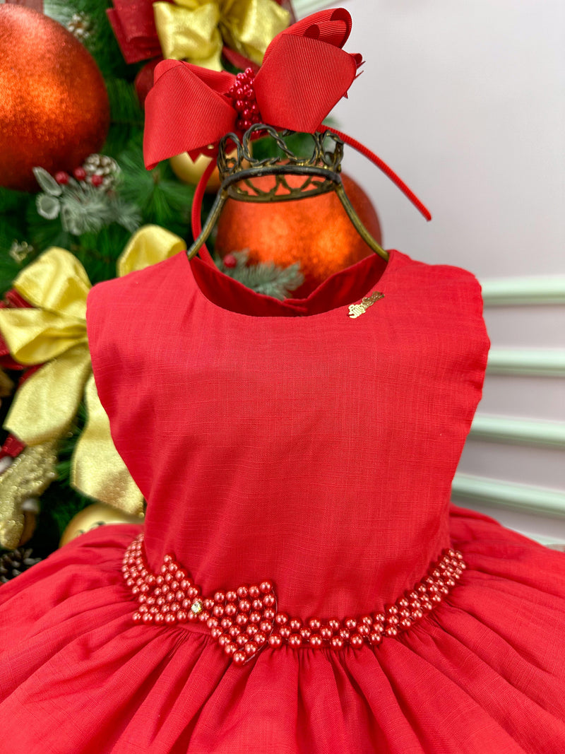 Vestido Miss Sweet Vermelho Cinto Laço Perolas (VESTMSSSWEETVRMLCTNLPRL)