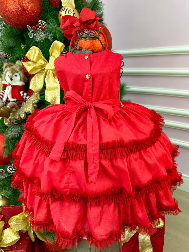 Vestido Miss Sweet Vermelho Cinto Laço Perolas (VESTMSSSWEETVRMLCTNLPRL)