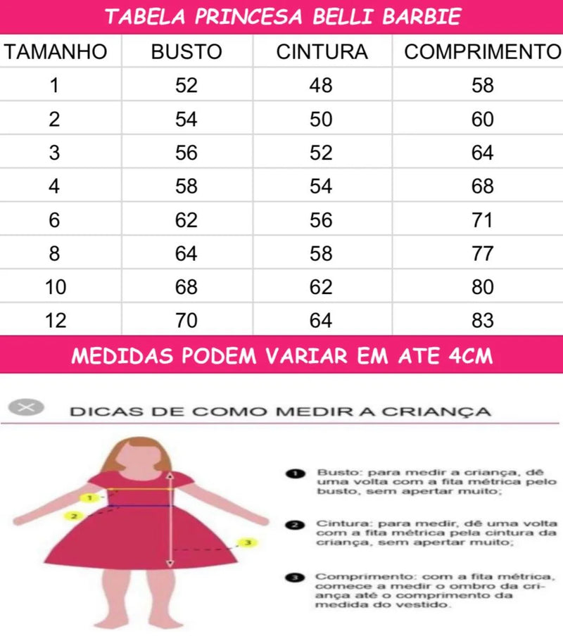 Vestido Princesa Belli Tematico Barbie Girls (VESTPRNTMBRBGRLS)