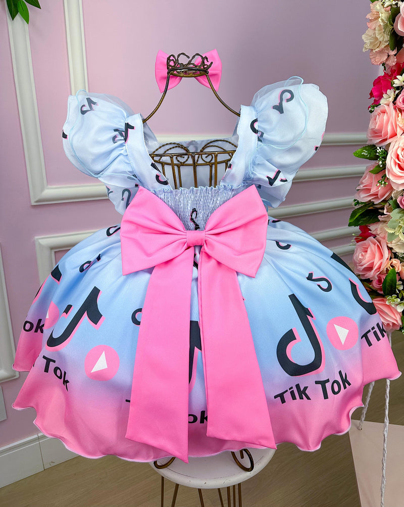 Vestido Temáticos Kids Tik Tok Azul Bebe (VESTTMTKIDSTIK)