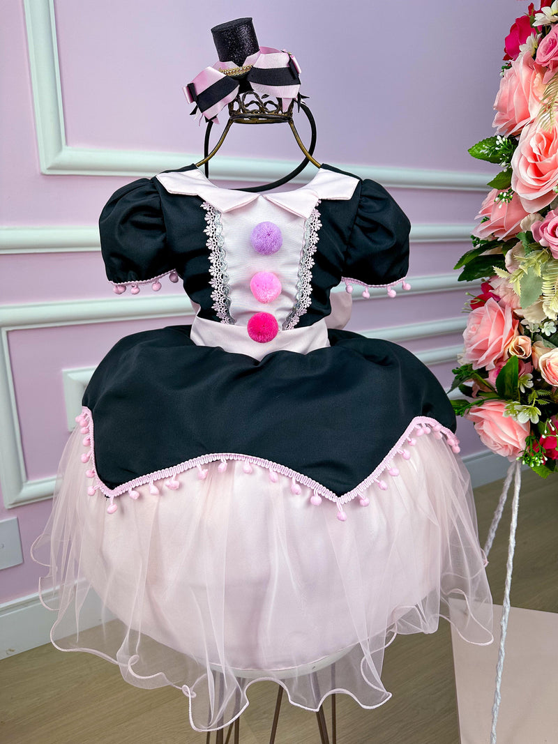 Vestido Temáticos Kids Mundo Bita Preto e Rosa (VESTTMKIDSMDOBITA)