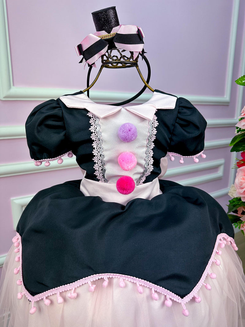 Vestido Temáticos Kids Mundo Bita Preto e Rosa (VESTTMKIDSMDOBITA)