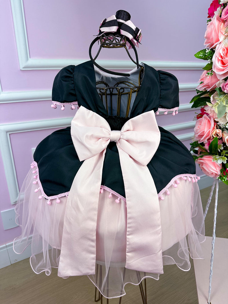 Vestido Temáticos Kids Mundo Bita Preto e Rosa (VESTTMKIDSMDOBITA)