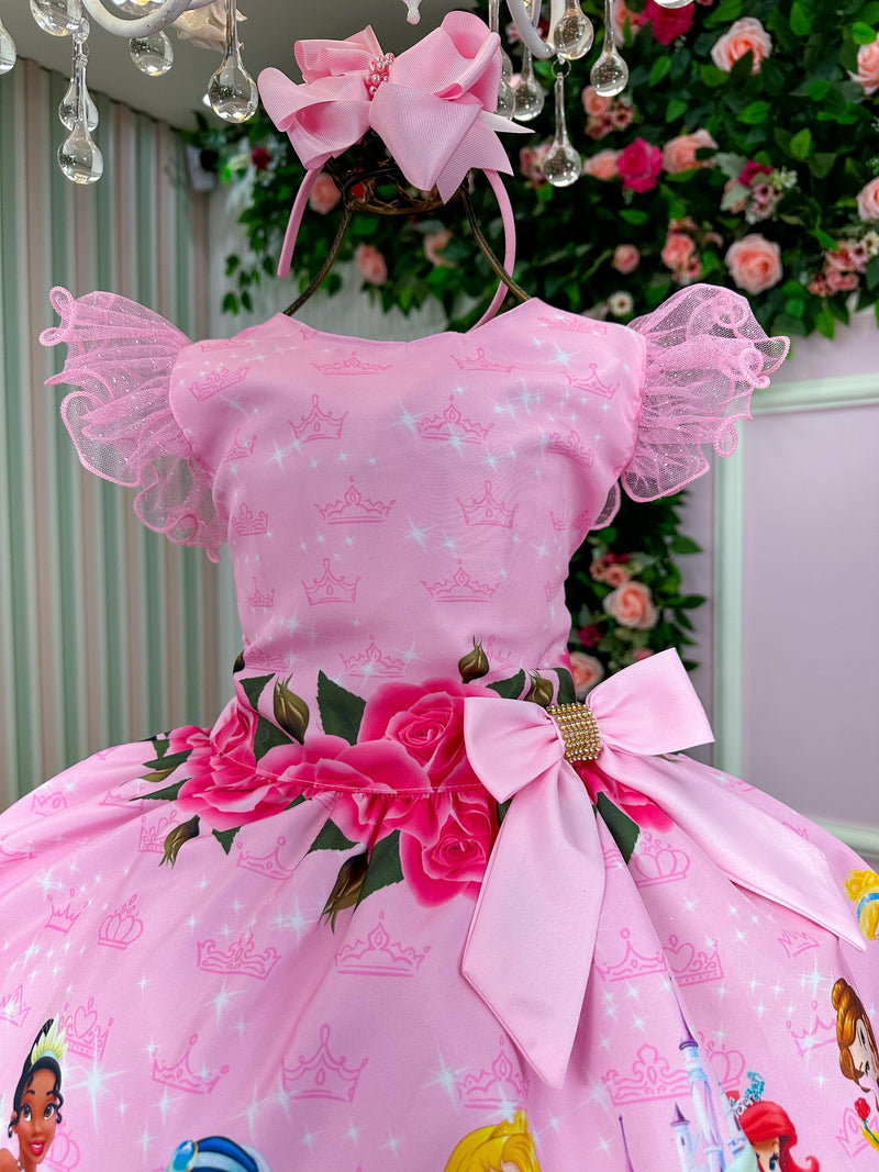 Vestido Tematicos Luxo Princesas Disney Rosa Manga Tule (VESTTMCLXPRNCDNRSMNGTL)