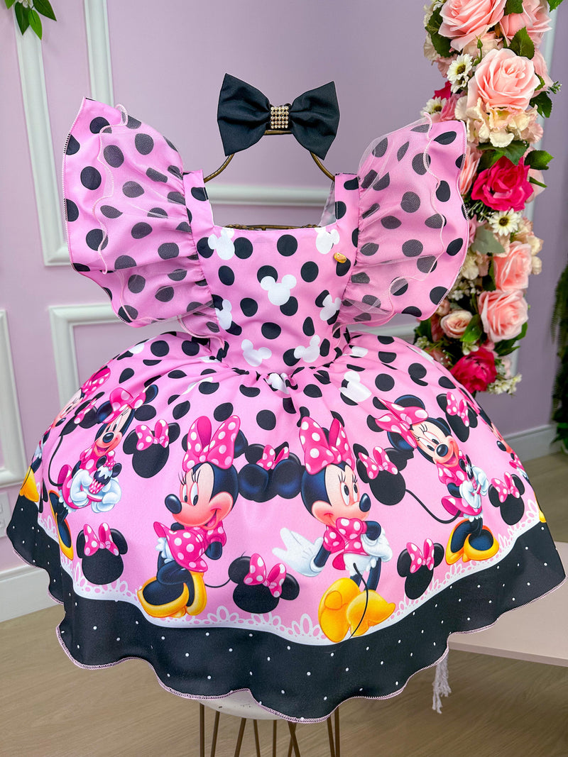 Vestido Temáticos Kids Minnie/Minie Rosa Com Preto (VESTTMCKDSMNNRSCMPRT)