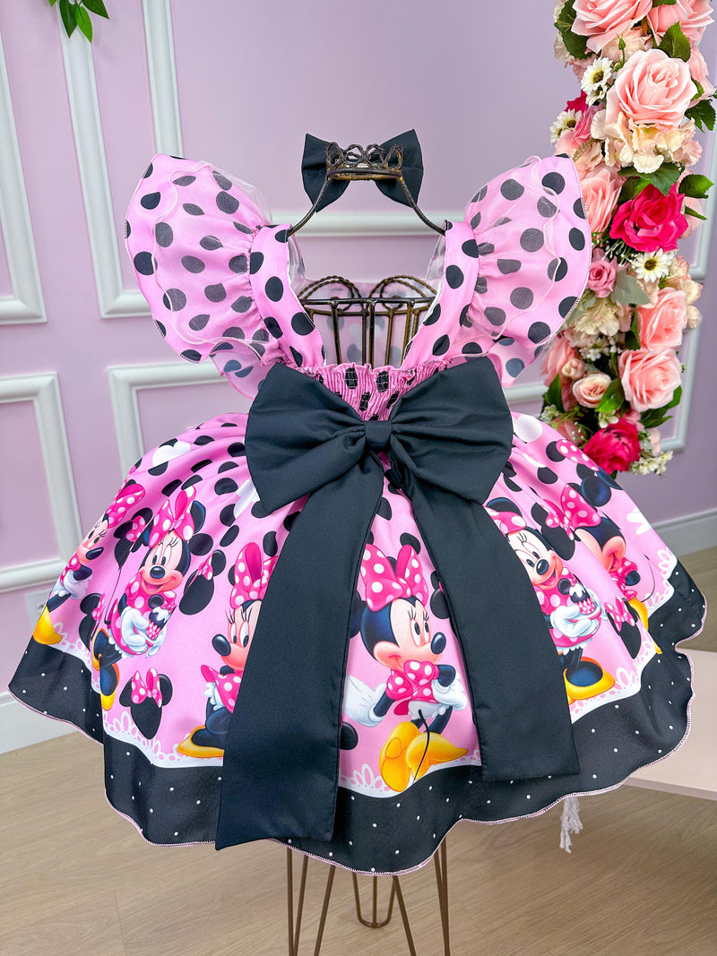 Vestido Temáticos Kids Minnie/Minie Rosa Com Preto (VESTTMCKDSMNNRSCMPRT)