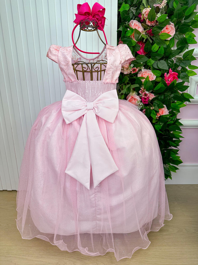 Vestido Vila Lele Longo Jardim Encantado Borboletas Rosa Bebe (VESTVLLLLGJDENCBBRSBB)