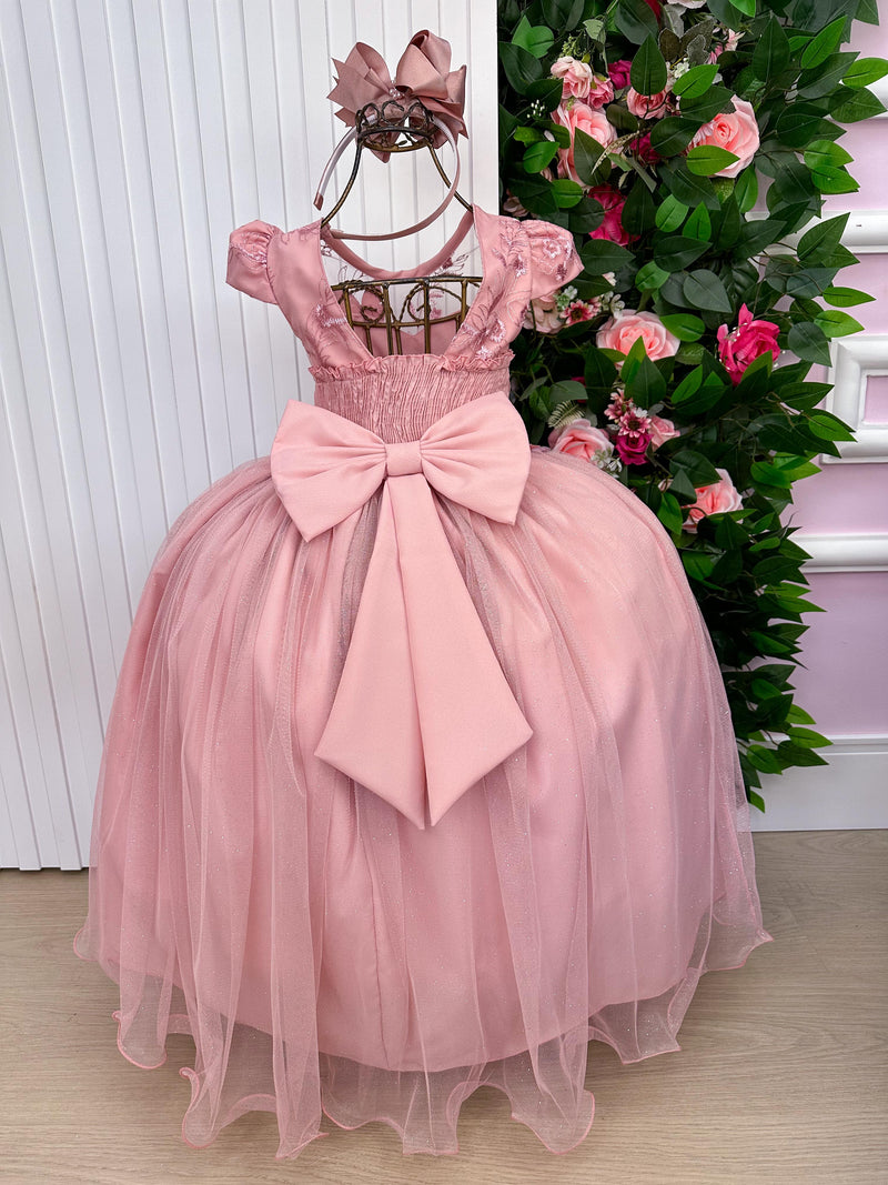 Vestido Vila Lele Longo Jardim Encantado Borboletas Rose (VESTVLLLLNGJRDENCBBRSE)