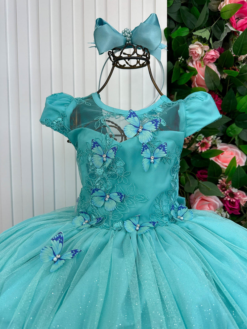 Vestido Vila Lele Longo Jardim Encantado Borboletas Verde Tiffany (VESTVLLLLLNGJRDENCTBBVRDTF)