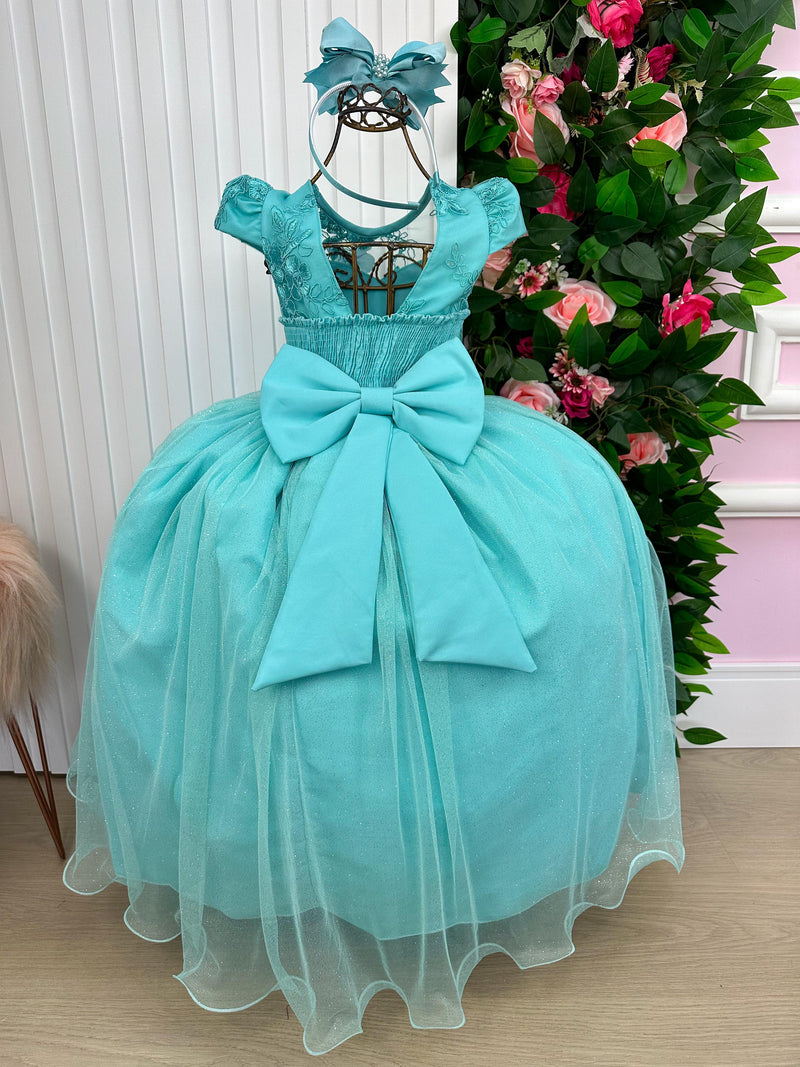 Vestido Vila Lele Longo Jardim Encantado Borboletas Verde Tiffany (VESTVLLLLLNGJRDENCTBBVRDTF)