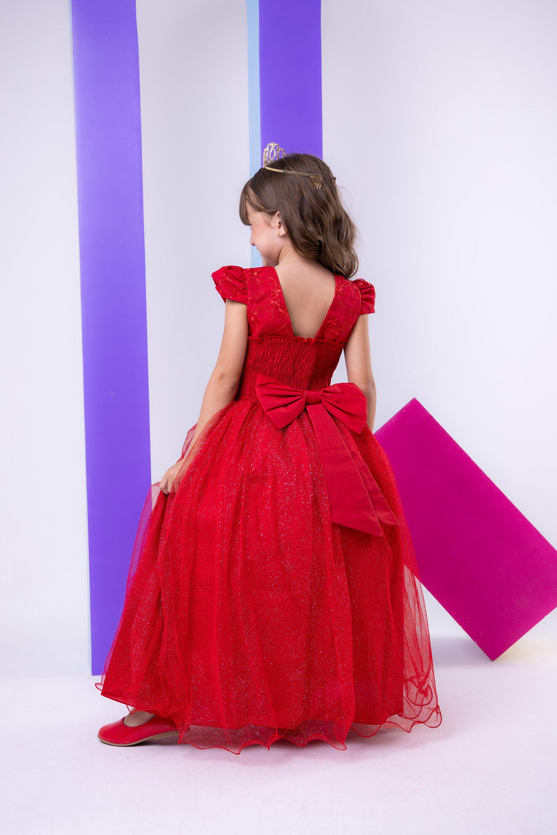 Vestido Vila Lele Longo Jardim Encantado Borboletas Vermelho (VESTVLLLLLNGJRDENCBBVML)